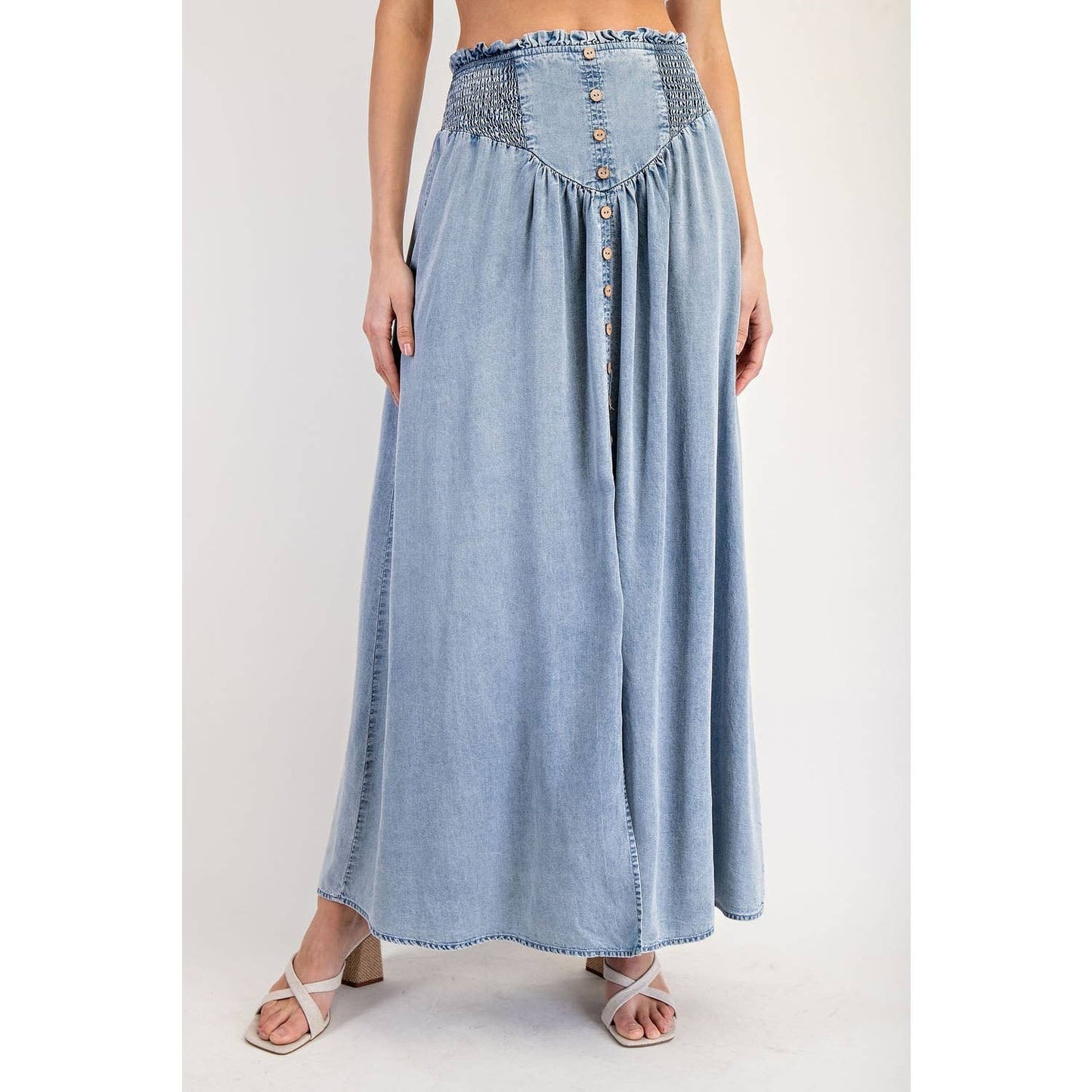Denim Front Slit Maxi Skir