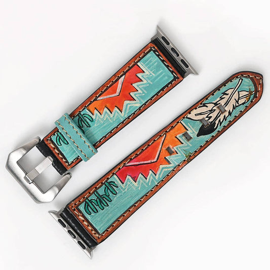 Desert Rose Hand-Painted Western Leather Smart Watch Band