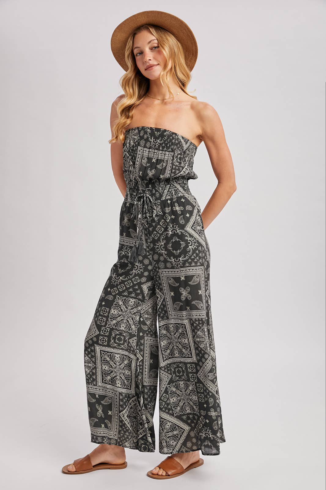 Desert Breeze Strapless Wide-Leg Jumpsuit