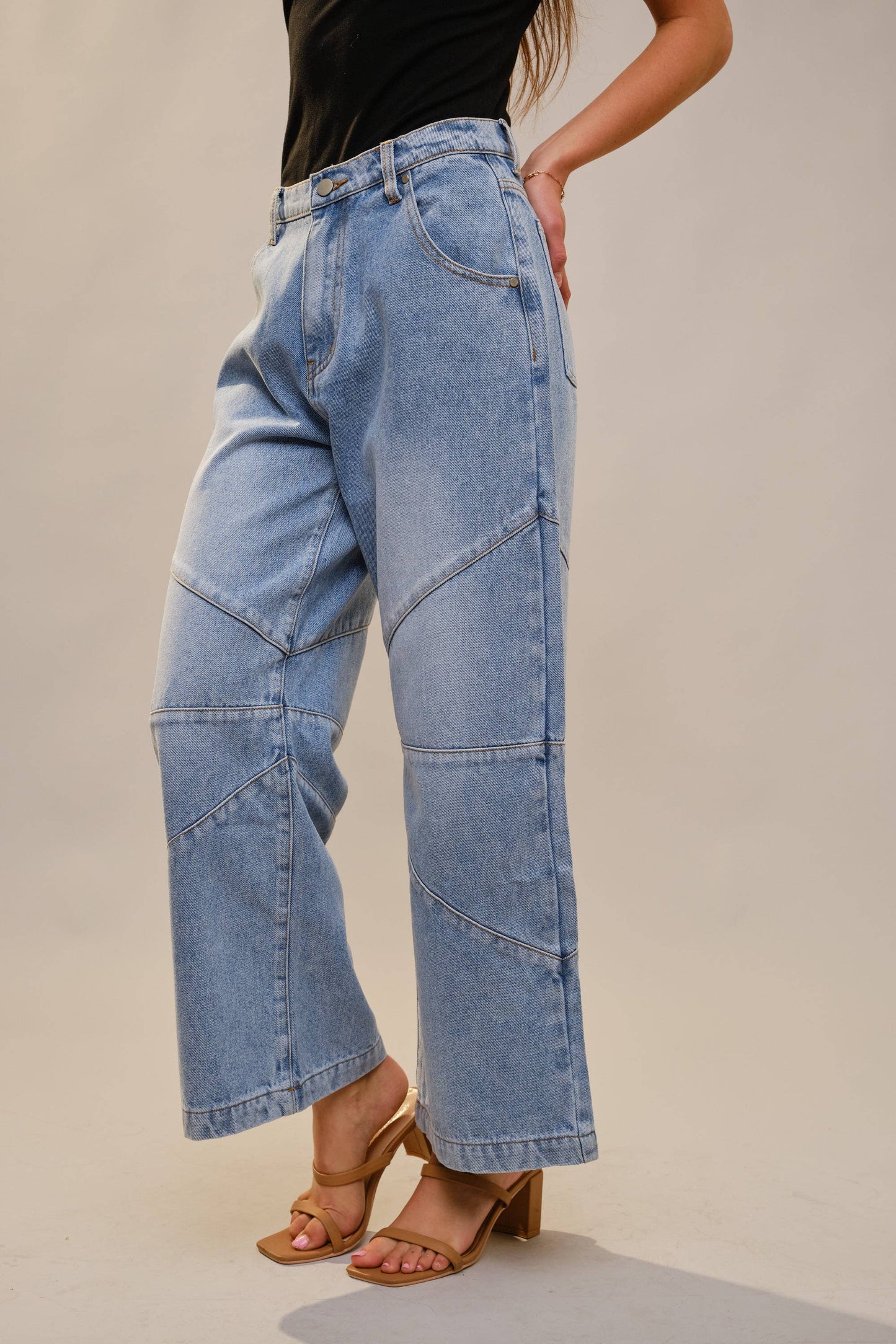 Saddle Line Medium Wash Wide-Leg