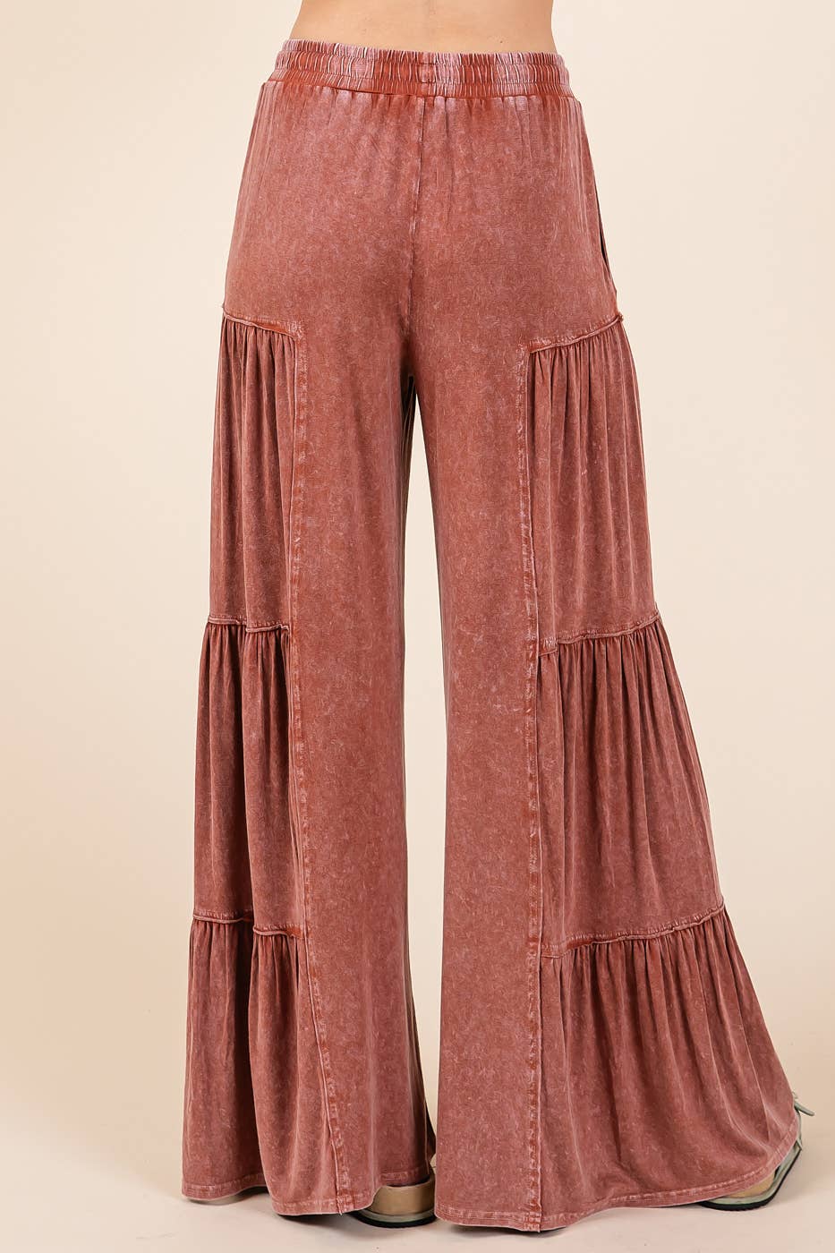 MINERAL WASH TIERED WIDE LEG  PANTS -  SIENNA
