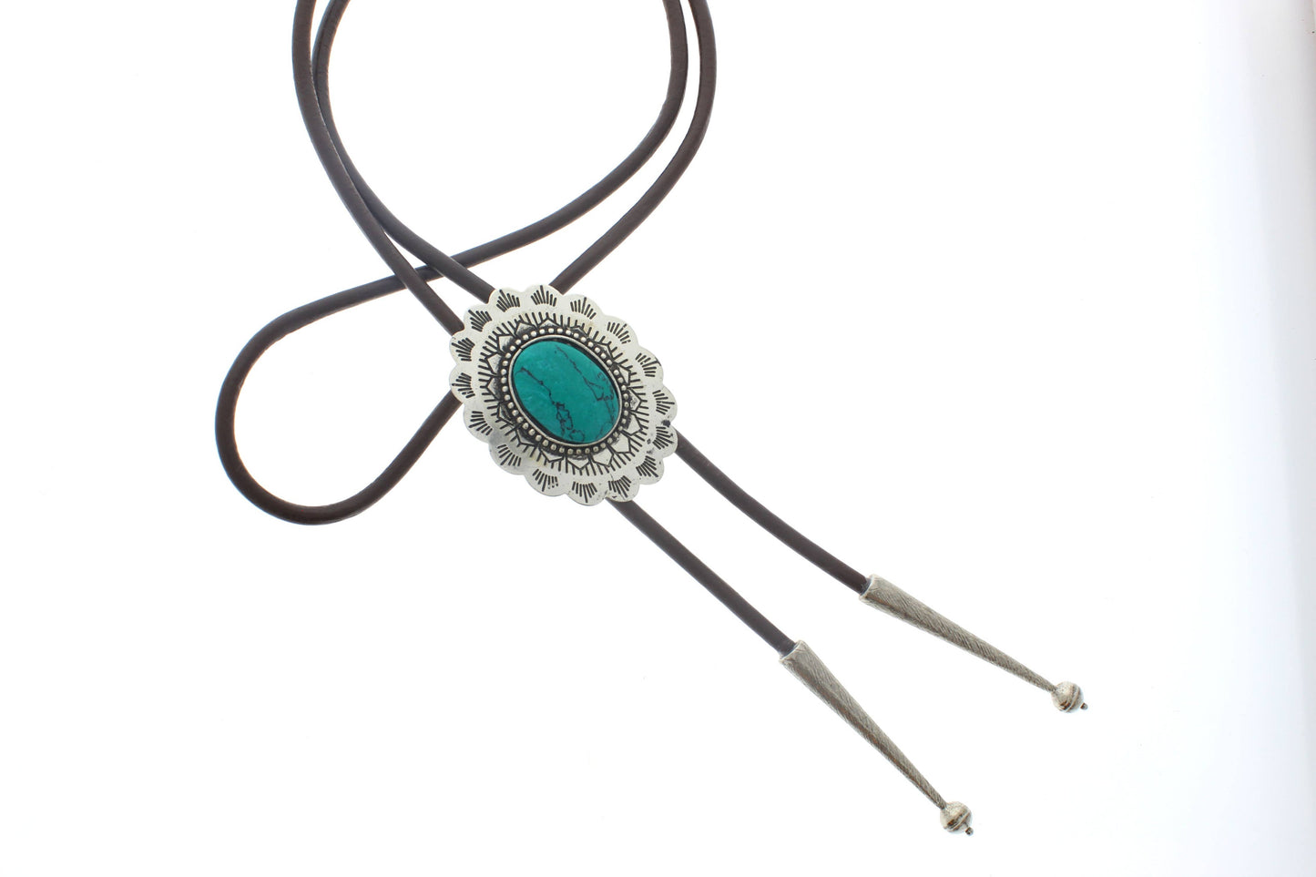 Turquoise Silver Concho Bolo Tie