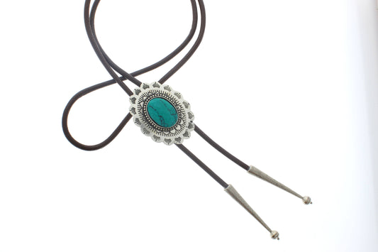 Turquoise Silver Concho Bolo Tie