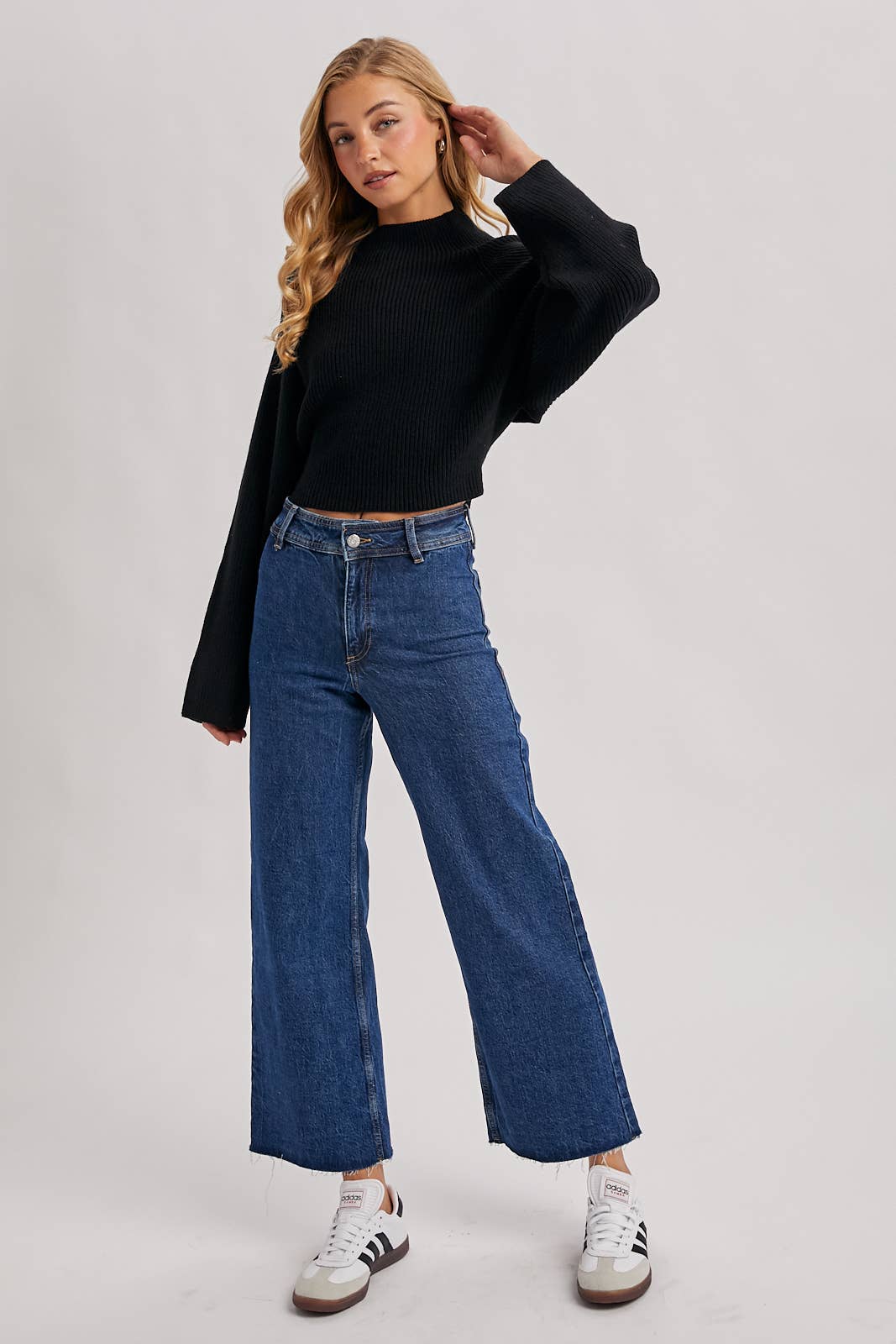 Mock Neck Open Back Bow Sweater