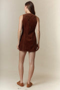 Bow Detailed Corduroy Vest Mini Dress