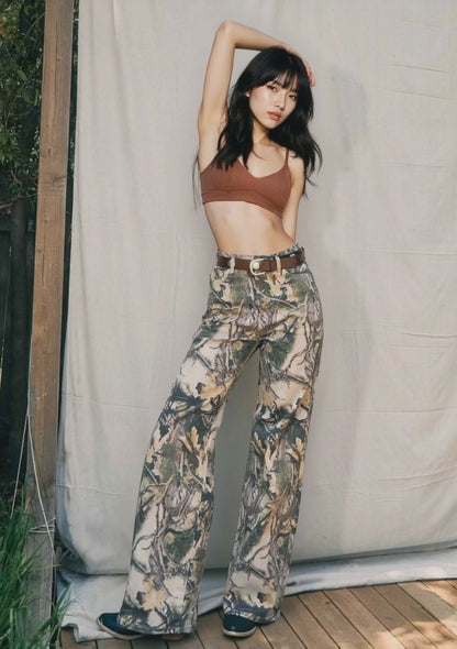 Cowgirl Camo Wide Leg Jeans - High Rise Denim with Attitude