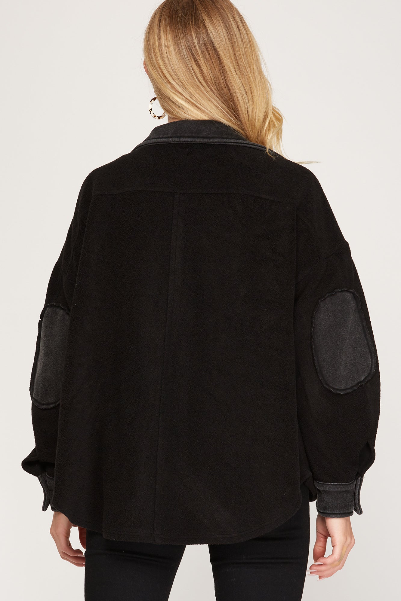 Black Heavy Knit Button Down Shacket