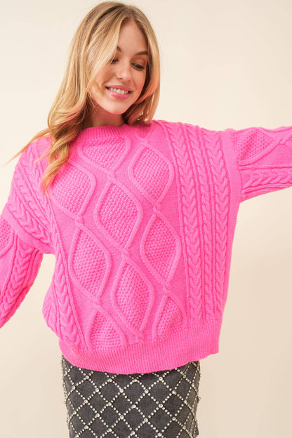 Pink Cable Crochet Oversize Sweater