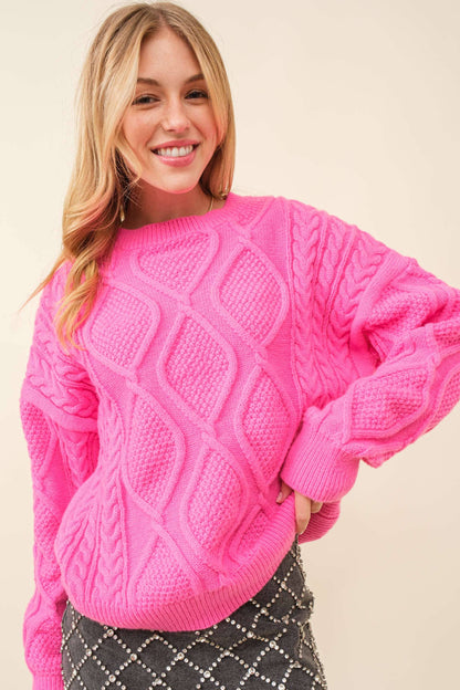 Pink Cable Crochet Oversize Sweater